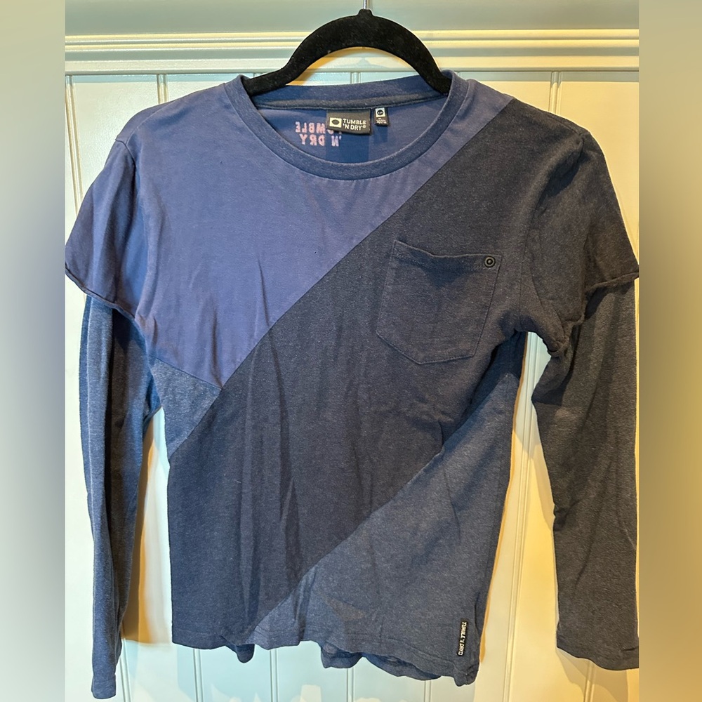 TUMBLE ‘N DRY Boys SIZE 10/12 Two Tone Blue Long Sleeve Tee Shirt